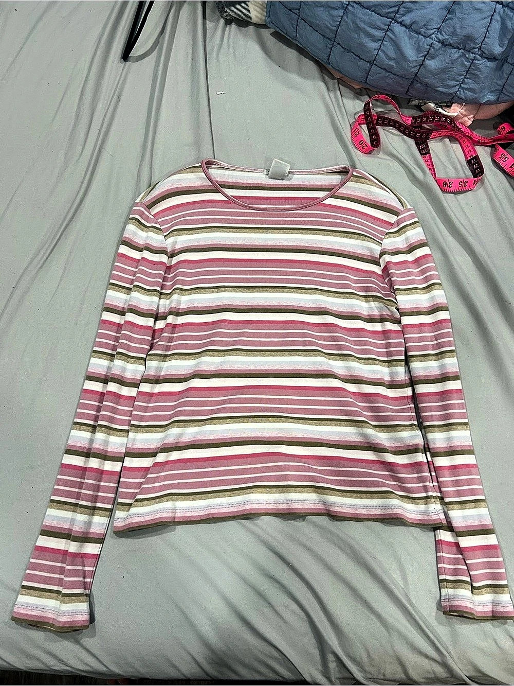 Old Navy Striped Long Sleeve Tee in Pink & White